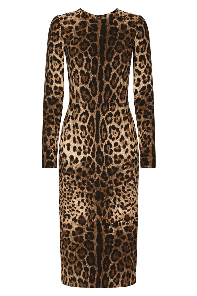 Leopard Print Long Sleeve Sheath Dress, Alternate, color, LIGHT BROWN