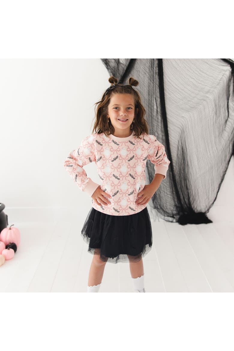 Bat And Ghost Trellis Halloween Sweatshirt, Alternate, color, Pink