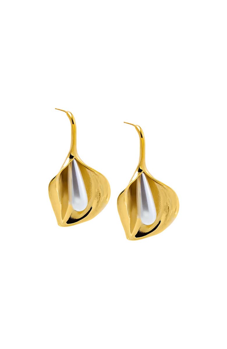 BY ADINA EDEN Pearl Petal Drop Earrings, Main, color, Gold