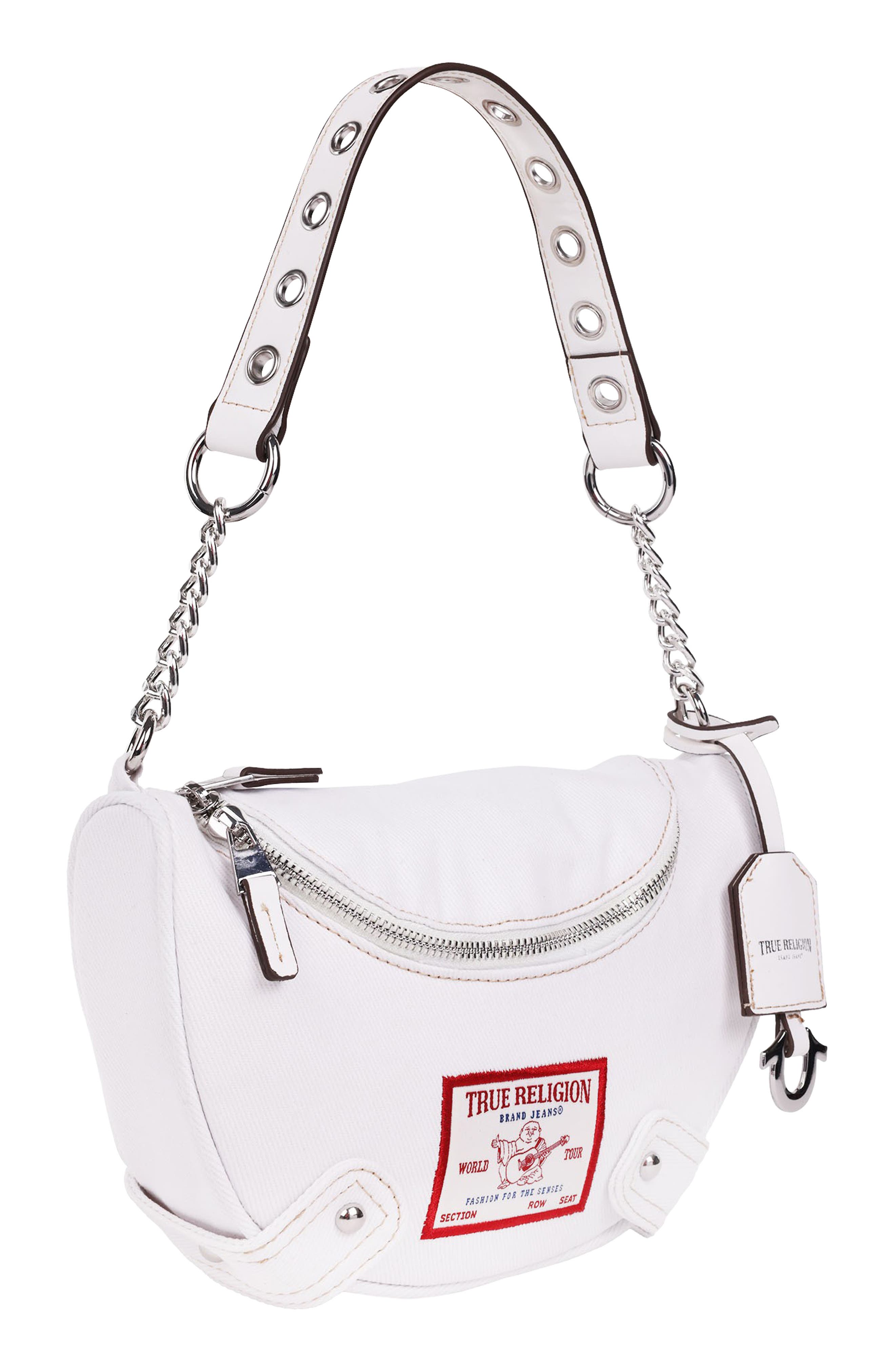 Chain Handle Denim Hobo, Alternate, color, WHITE
