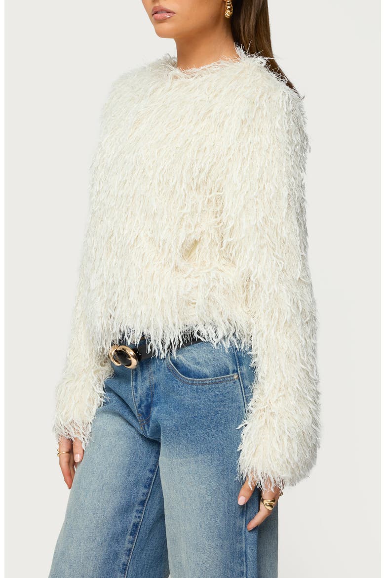Aleandra Fringe Faux Fur Crop Jacket, Alternate, color, CREAM