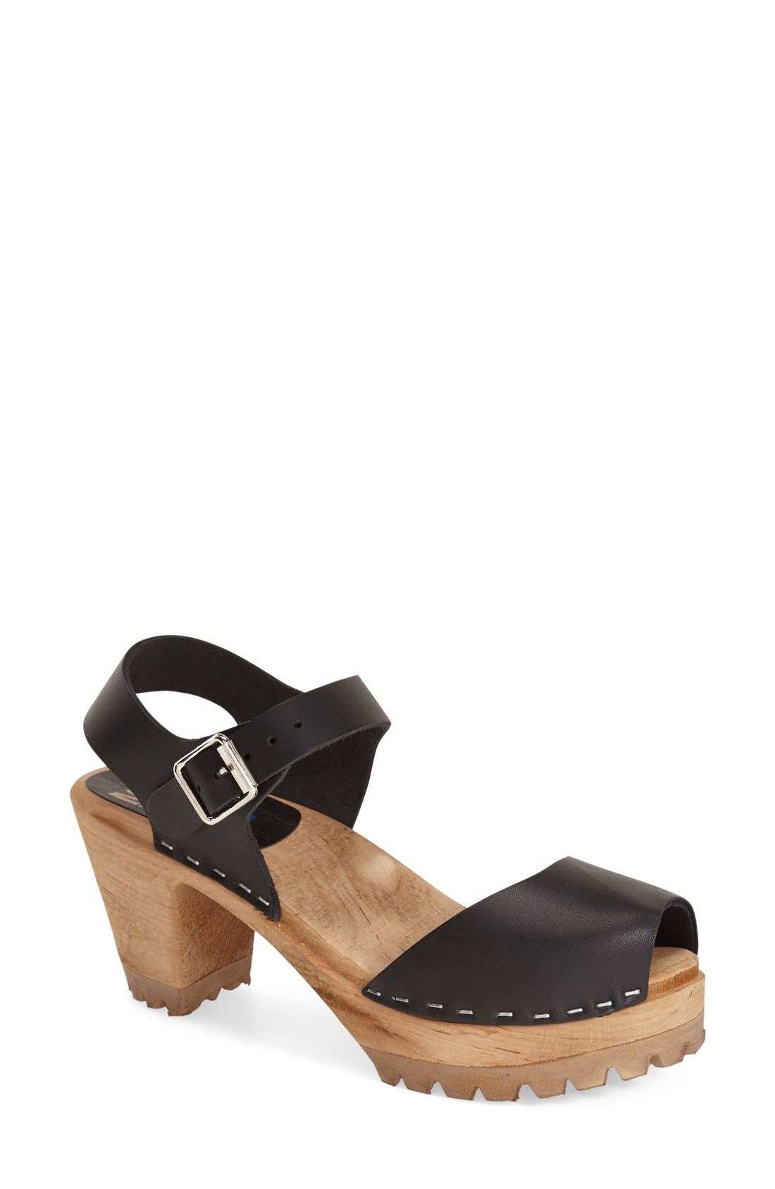 'Greta' Clog Sandal, Main, color, BLACK LEATHER