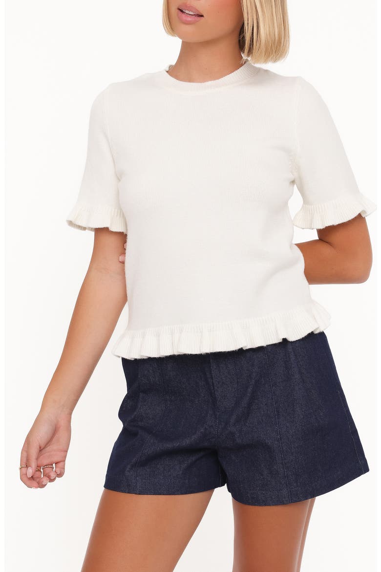 Emilie Ruffle Trim Short Sleeve Sweater, Alternate, color, CREAM