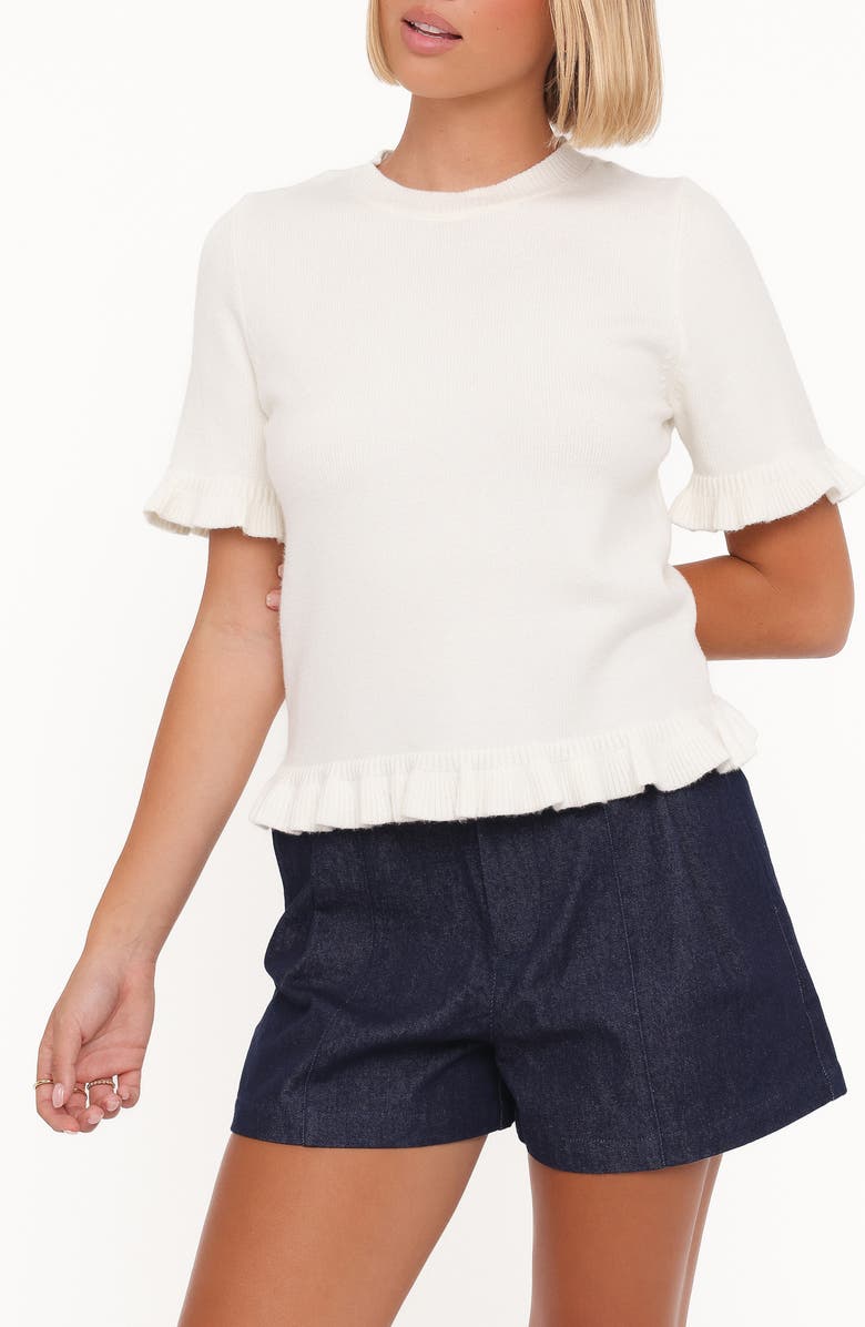 Petal & Pup Emilie Ruffle Trim Short Sleeve Sweater, Alternate, color, Cream