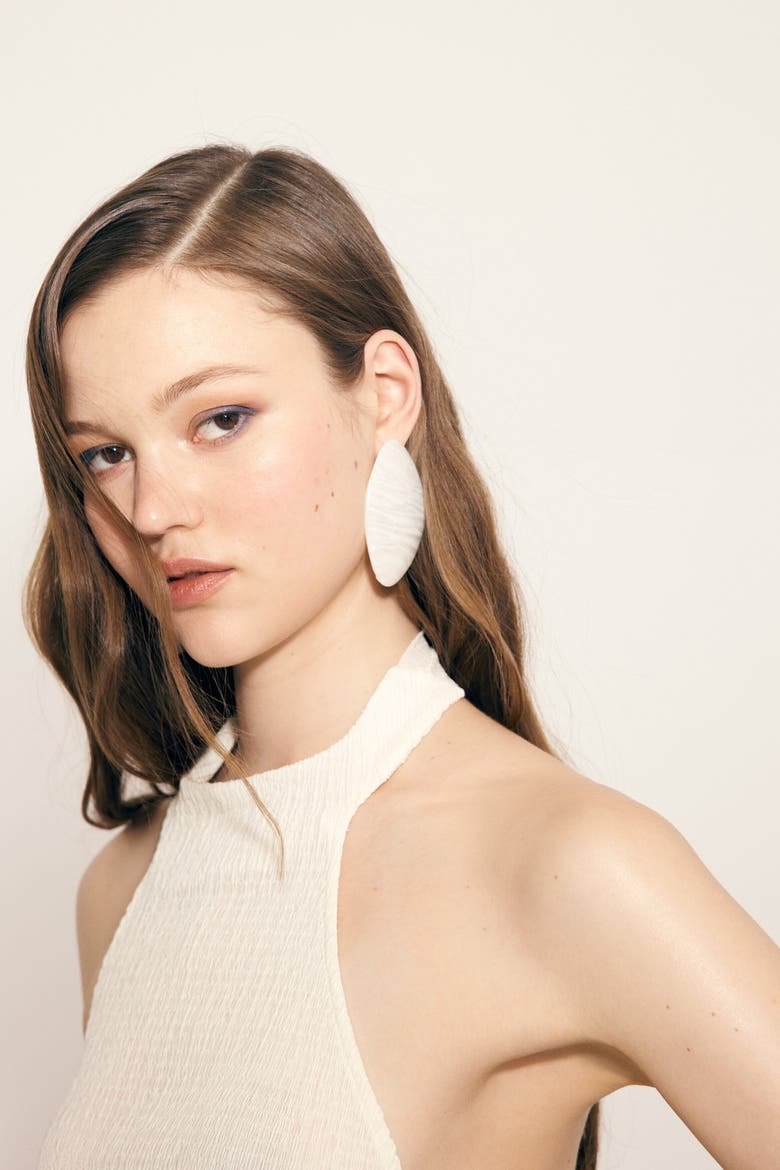 Crinkled Halterneck Top, Alternate, color, Cream