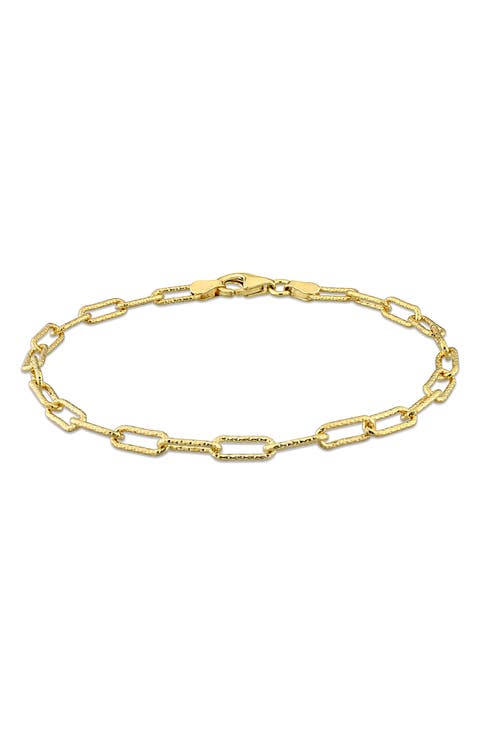 18k Yellow Gold Plated Sterling Silver 3.5mm Fancy Paperclip Chain Bracelet