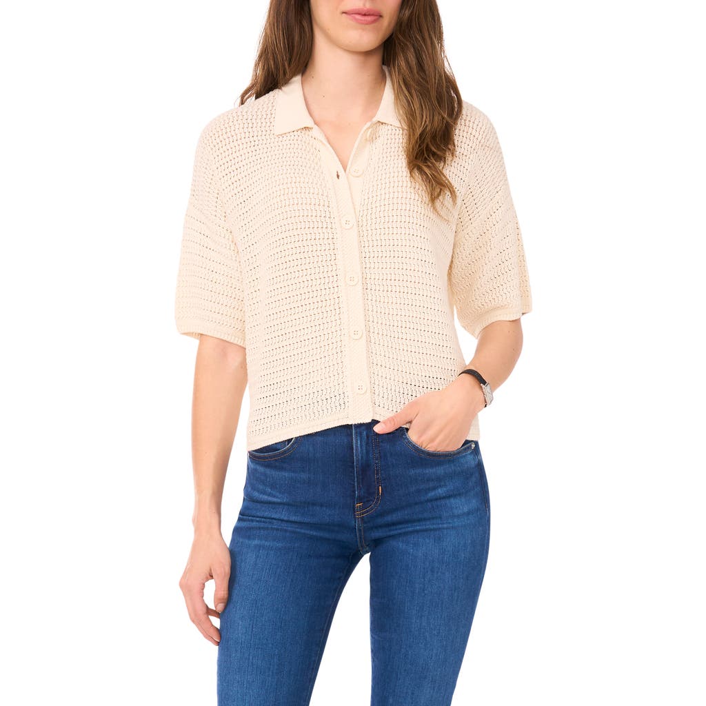 Halogenr Halogen(r) Open Stitch Button-up Polo Sweater
