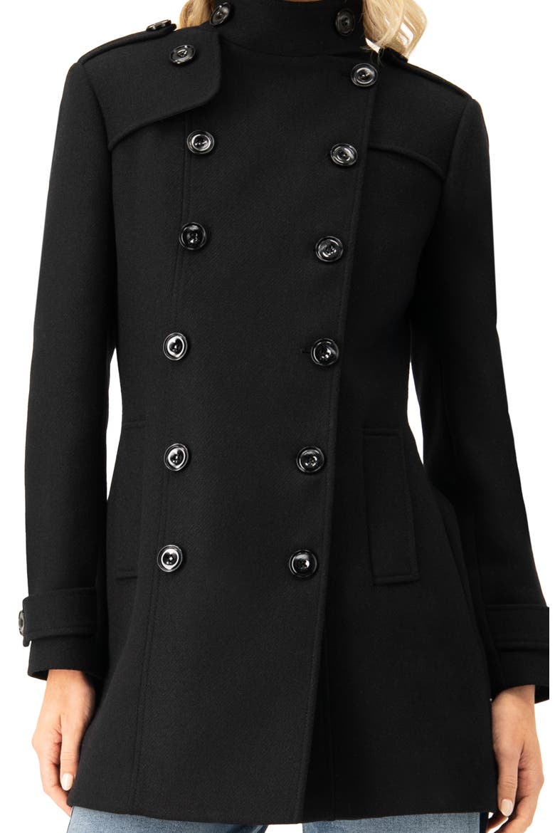 Double-Breasted Wool-Blend Officer Coat, Alternate, color, Black