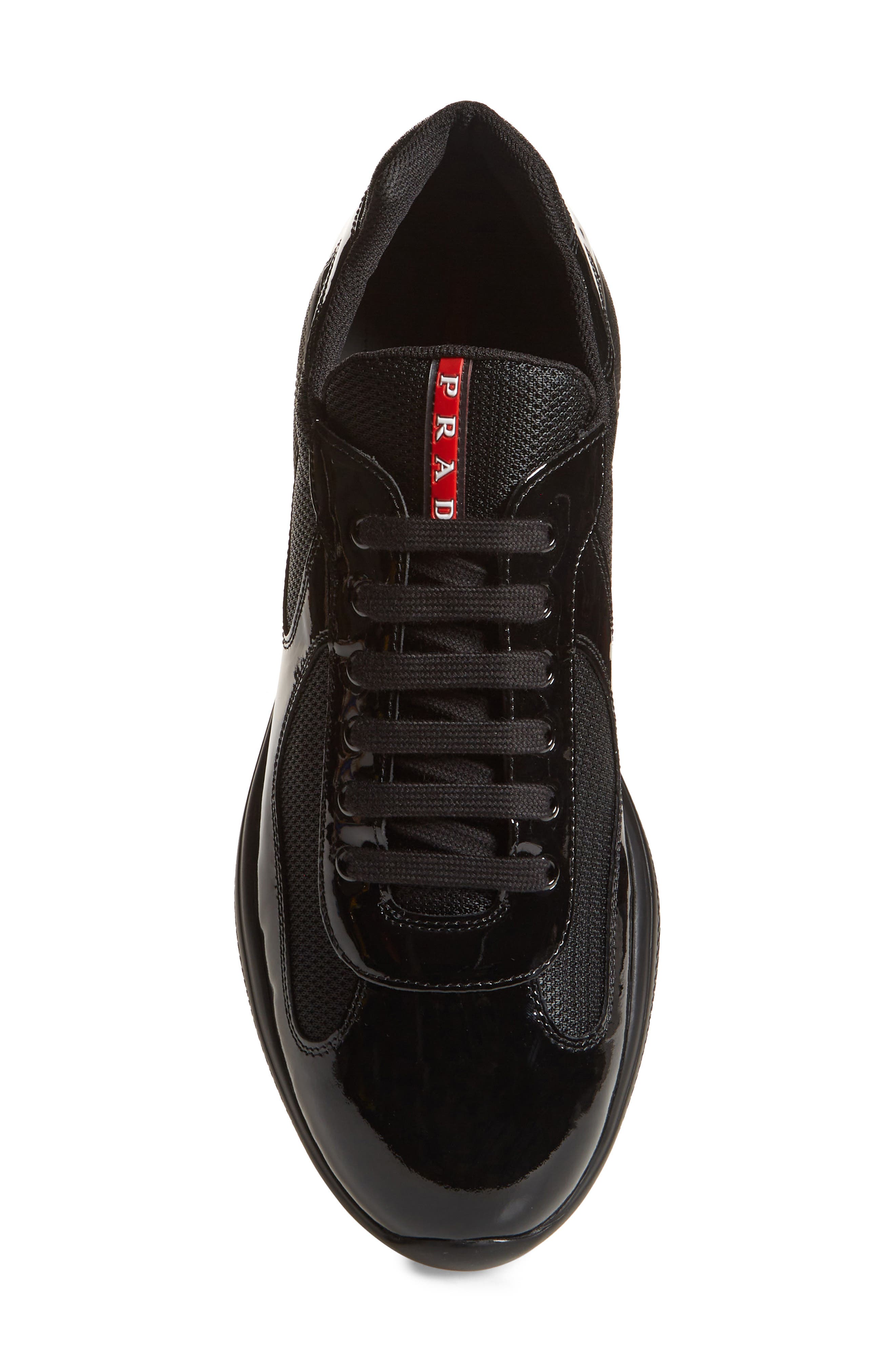Prada America's Cup Vernice Bike Low Top Sneaker, Alternate, color, Nero