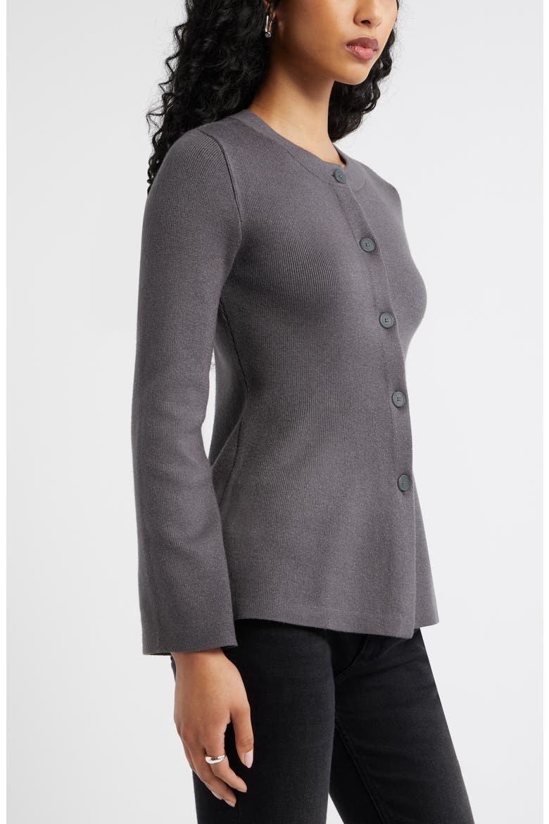 Button Front Peplum Cardigan, Alternate, color, GREY MEDIUM CHARCOAL HEATHER