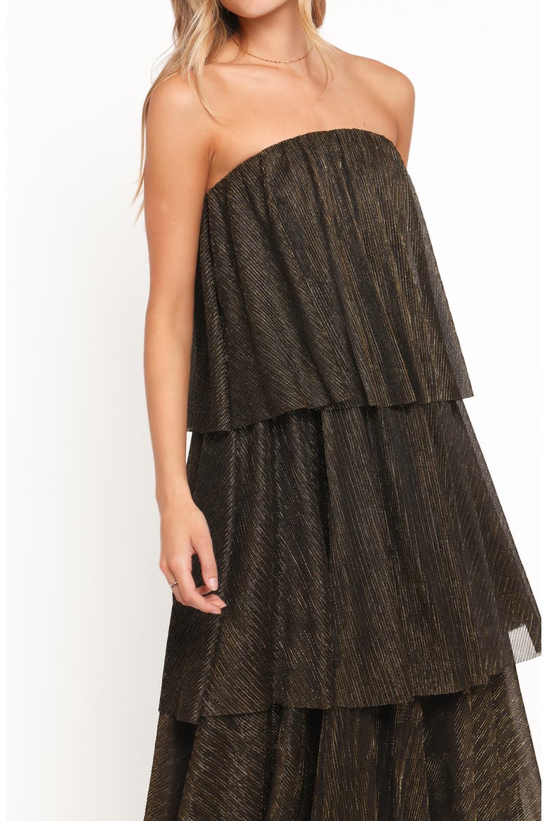 Bloom Tiered Strapless Maxi Dress, Alternate, color, BLACK