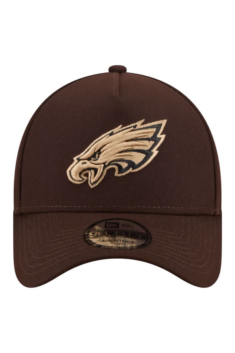 Men's New Era  Dark Brown Philadelphia Eagles Burnt Wood A-Frame 9FORTY Adjustable Hat, Alternate, color, Dark Brown