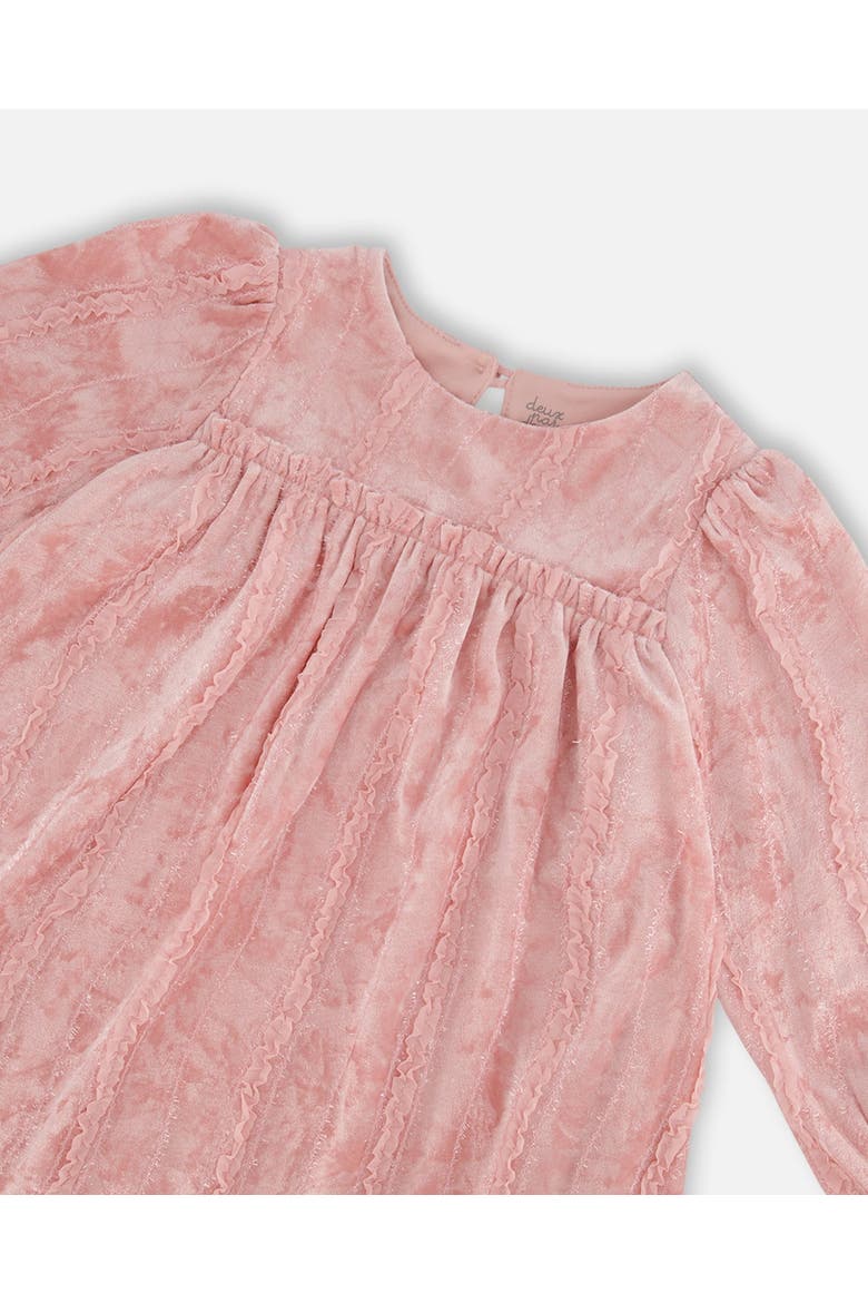 Girl's Long Sleeve Velvet Dress With Frills Light Pink, Alternate, color, Silver Pink