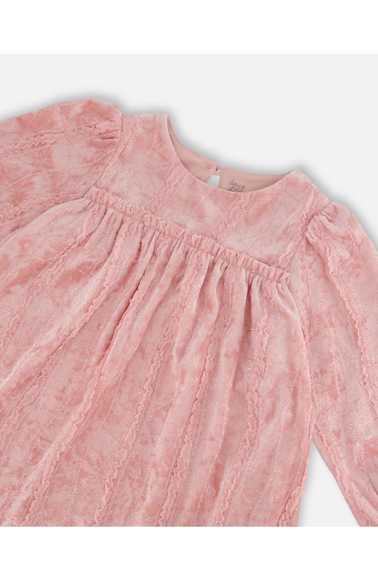Deux par Deux Girl's Long Sleeve Velvet Dress With Frills Light Pink, Alternate, color,