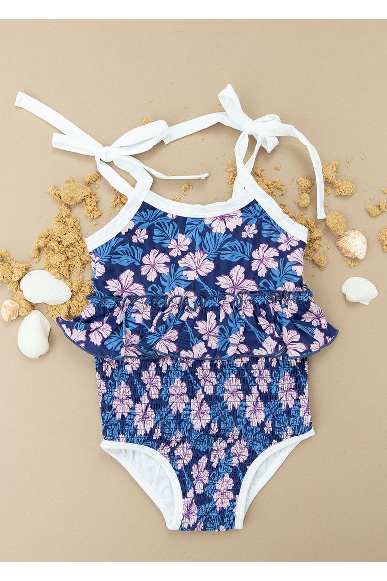 Twilight Blossoms Smocked One Peice Swimsuit, Main, color, Blue and Pink