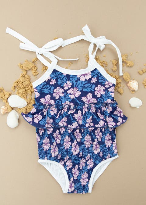 Twilight Blossoms Smocked One Peice Swimsuit