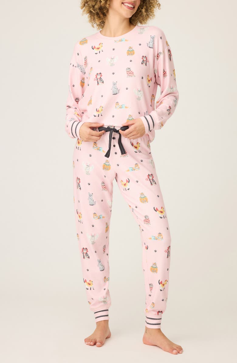 PJ Salvage Feline Spooky Pajamas, Main, color, Ballet Pink