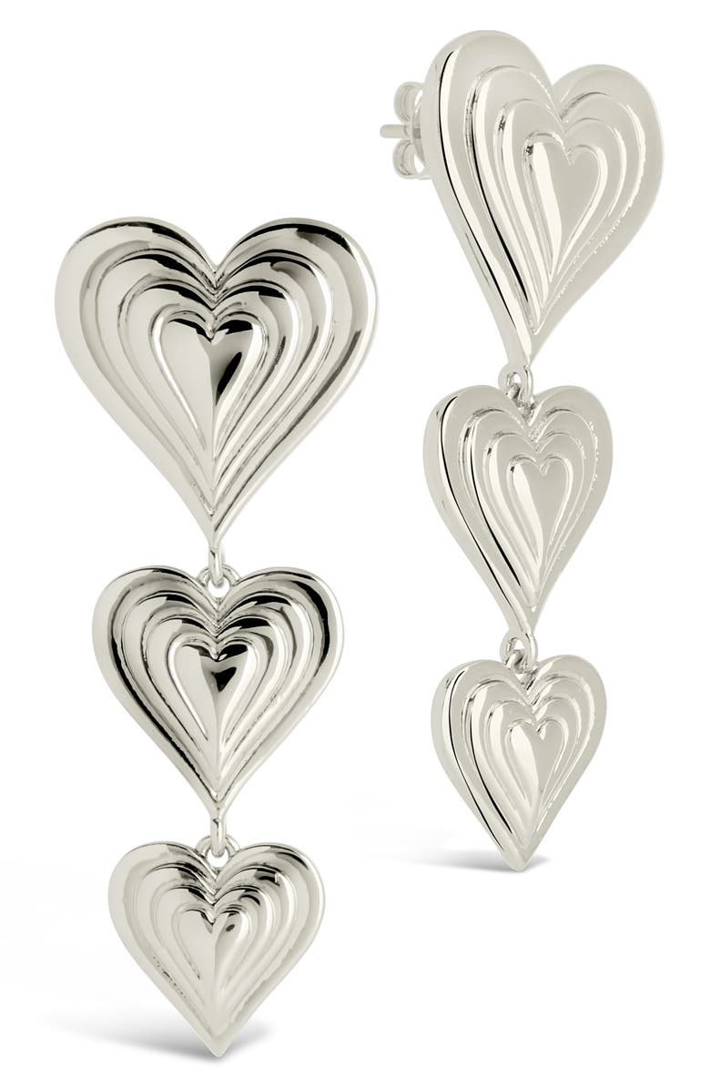 Sterling Forever Beating Heart Linear Drop Earrings, Main, color, Silver