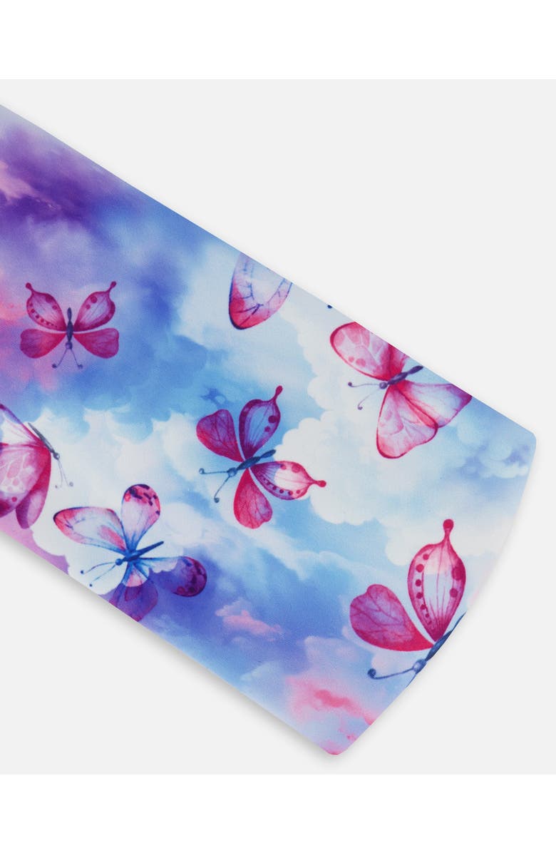 Deux par Deux Girl's Printed Athletic Headband Pink, Blue And Butterflies, Alternate, color,