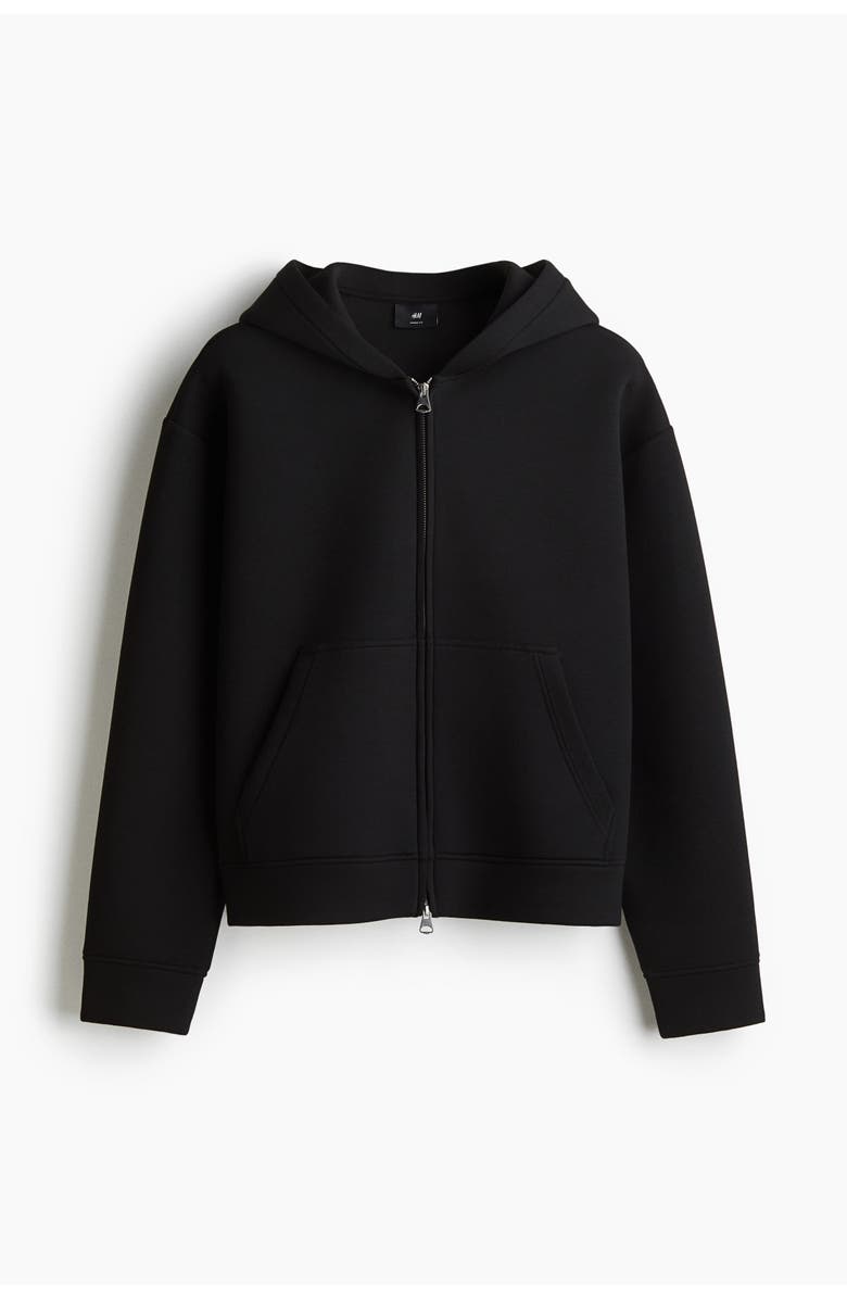 H&M Loose Fit Scuba Knit Zip-through Hoodie, Main, color, Black