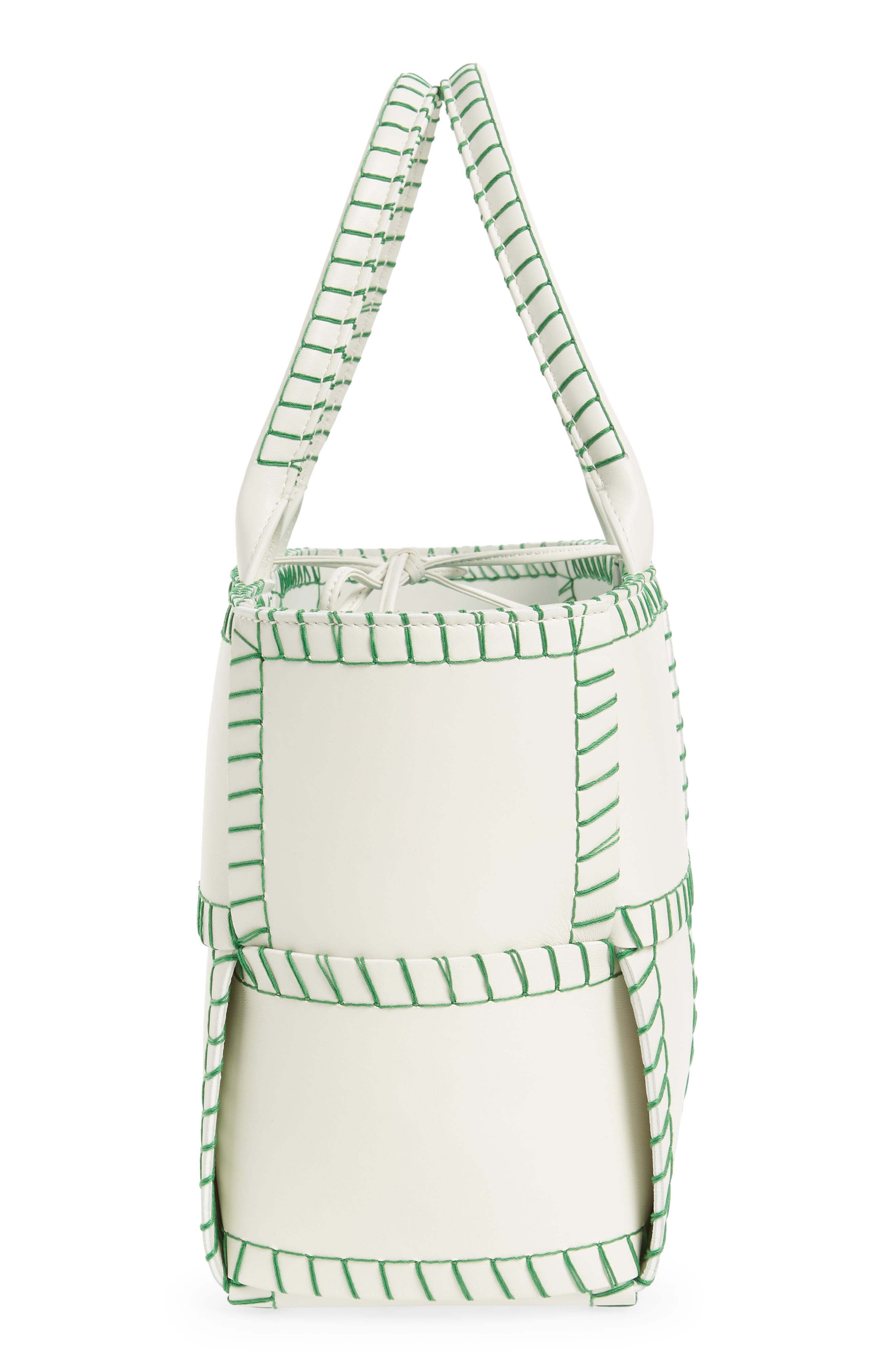 Small Intrecciato Topstitch Leather Tote, Alternate, color, WHITE PARAKEET