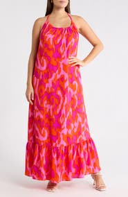 SUGARLIPS Charly Abstract Solita Halter Maxi Dress