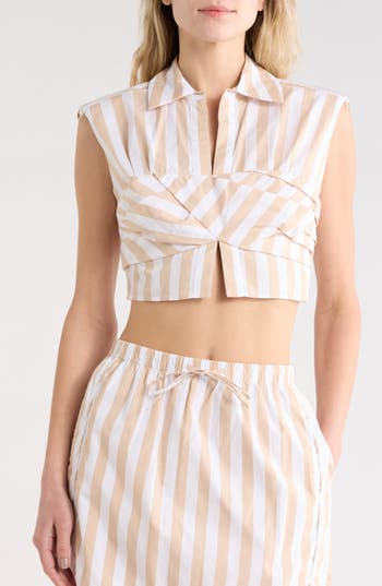 Simkhai Emie Cropped Box Sleeve Top in Sand Stripe at Nordstrom Rack, Size 0
