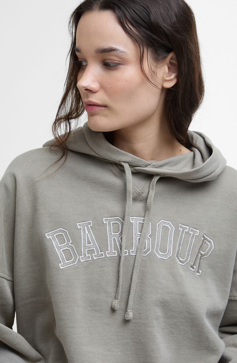 Barbour Katie Logo Embroidered Cotton Graphic Hoodie, Alternate, color, Washed Khaki