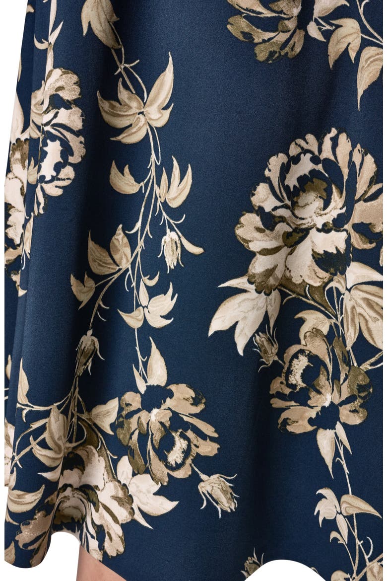 Floral Belted Stretch Fit & Flare Midi Dress, Alternate, color, NIGHT SKY