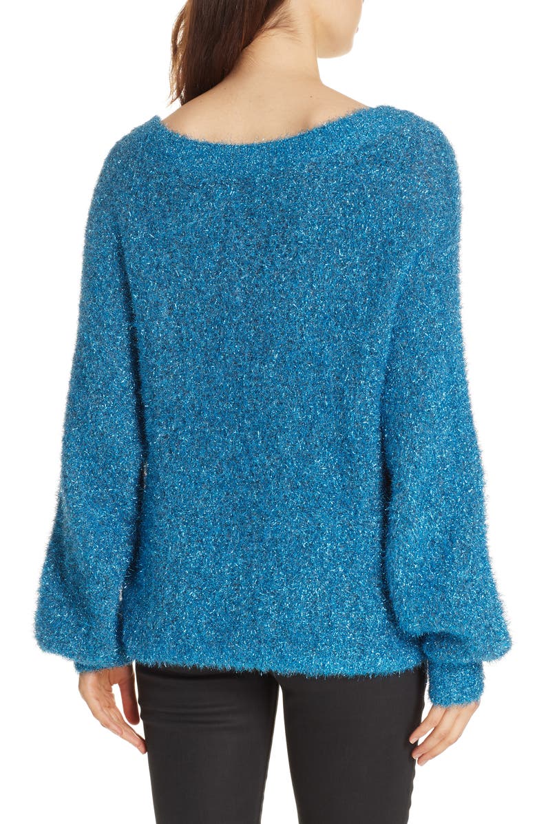 Alice + Olivia Lisha Metallic Balloon Sleeve Sweater, Alternate, color, 