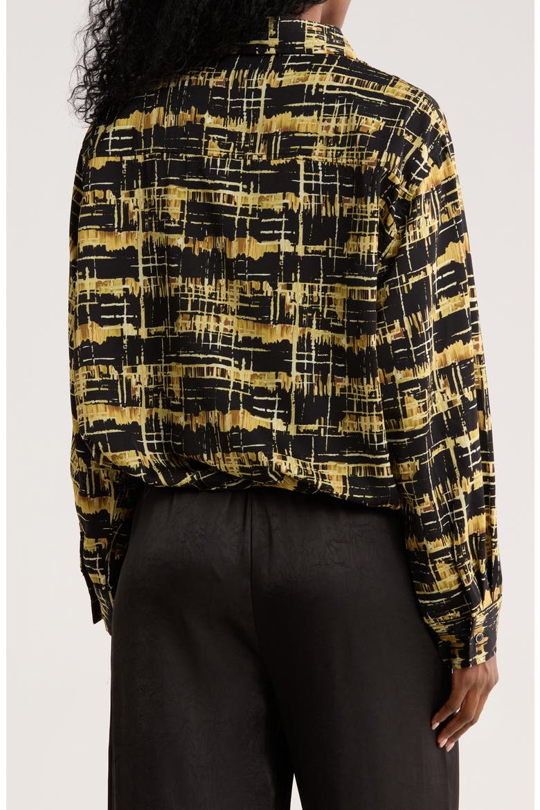 Print Long Sleeve Button-Up Shirt, Alternate, color, BLACK