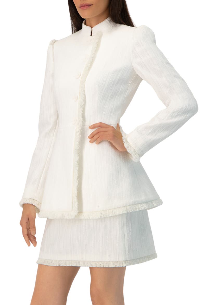Buttoned Blazer with Fringe Detail, Alternate, color, Ivory