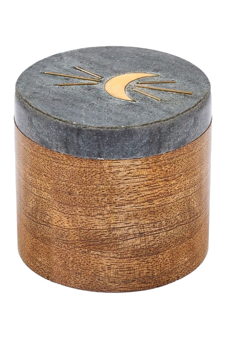Indukala Moon Phase Round Keepsake Box - Black Marble, Wood, Brass, Main, color, Black/Gold