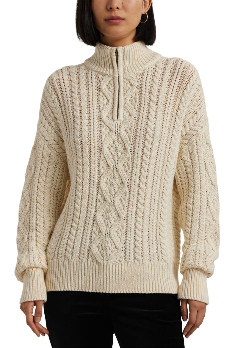 Fisherman Cotton Quarter Zip Sweater, Main, color, MASCARPONE CREAM