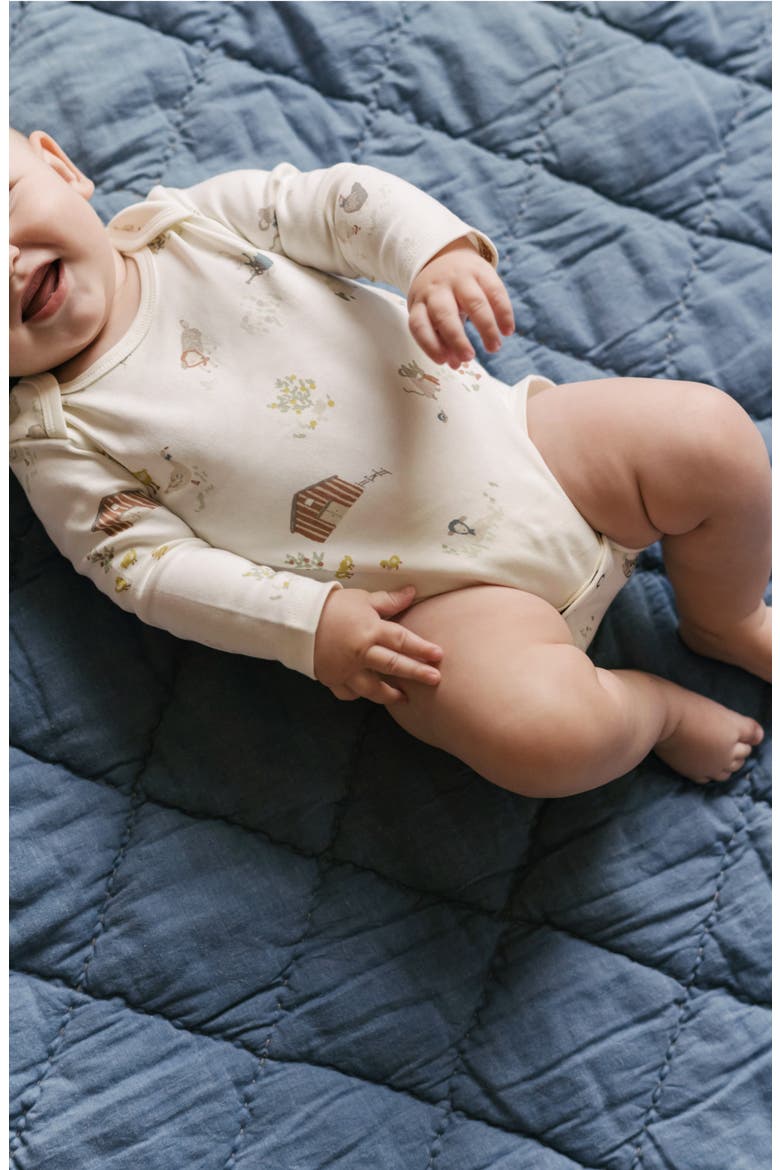 Lap Shoulder Print Long Sleeve Organic Cotton Bodysuit, Alternate, color, ON THE FARM