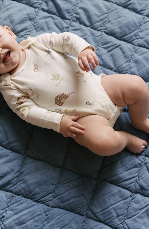 Pehr Print Long Sleeve Organic Cotton Bodysuit In White