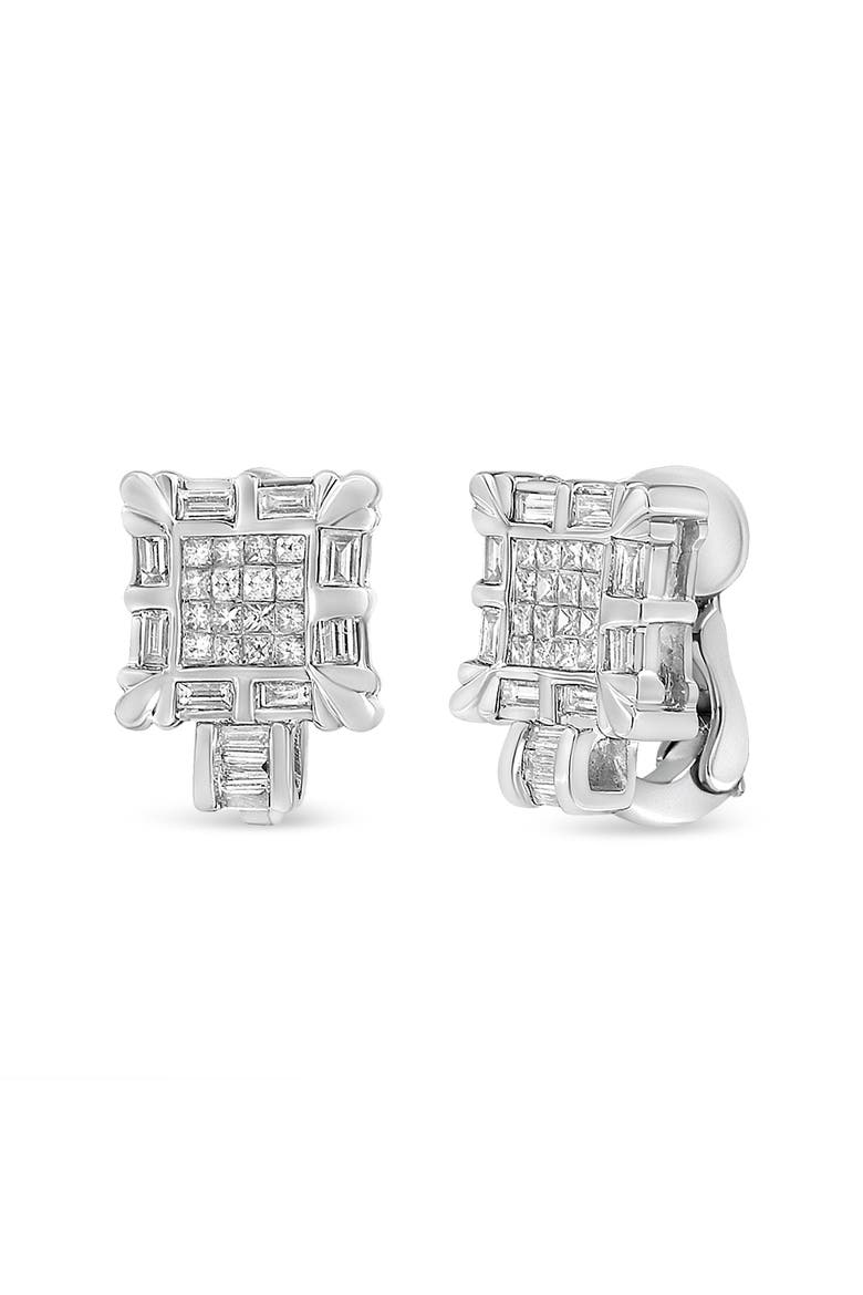 14K White Gold 1.0 Cttw Diamond Huggie Hoop Omega Earrings, Main, color, White