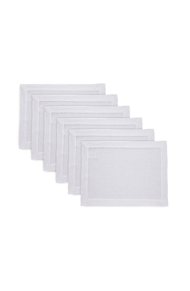 Solino Home Linen Placemats - Sonoma Hemstitch - Set of 6, 14" x 19", Main, color, White