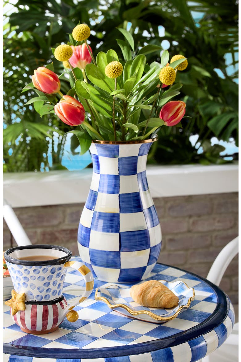 Royal Check Enameled Steel Tall Vase, Alternate, color, BLUE/ WHITE