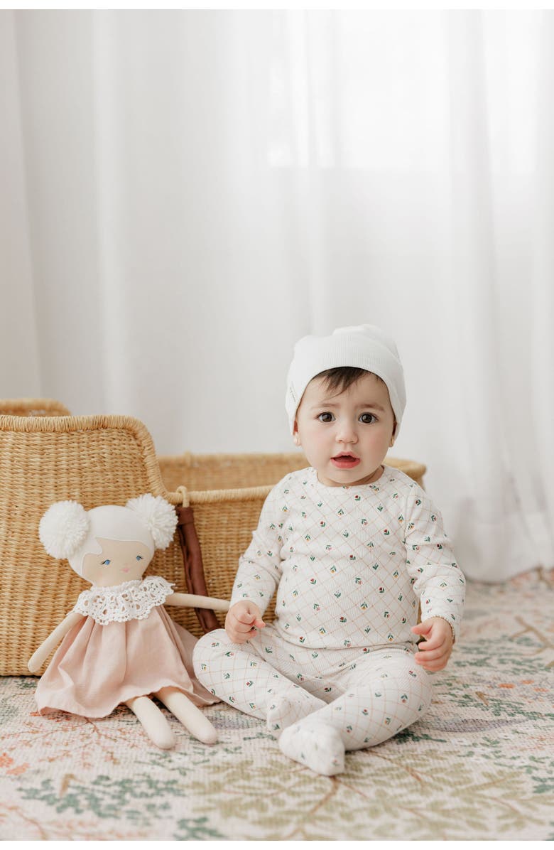 Ely's & Co. Floral Grid Collection - Footie and Beanie, Alternate, color, Ivory