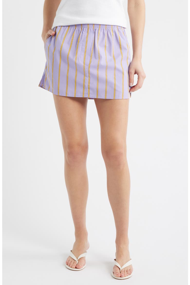 Stripe Cotton Pull-On Miniskirt, Main, color, PLUMLINE STRIPE