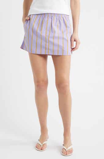 Stripe Cotton Pull-On Miniskirt