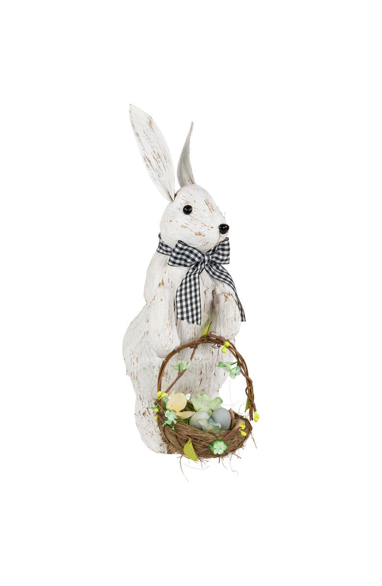 Northlight Rabbit with Easter Basket Decoration - 13" - Brushed White, Alternate, color, White
