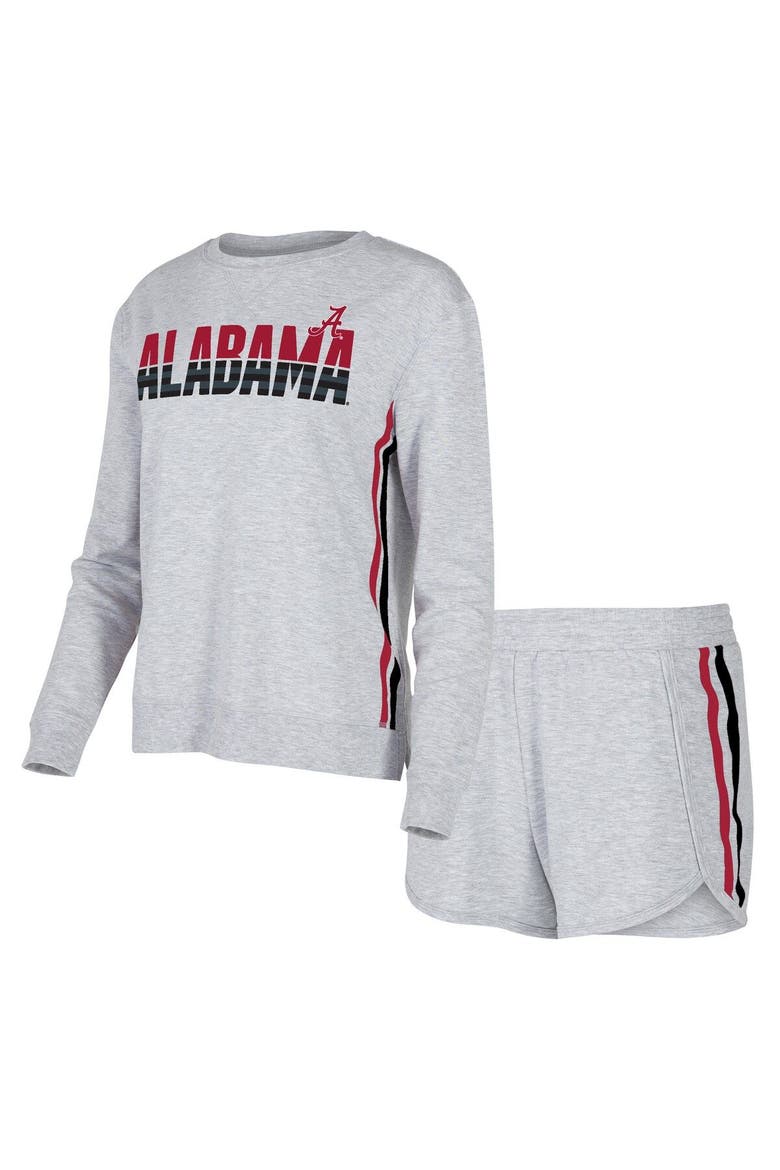Women's Concepts Sport Gray Alabama Crimson Tide Cedar Tri-Blend Long Sleeve T-Shirt & Shorts Sleep Set, Main, color, Gray