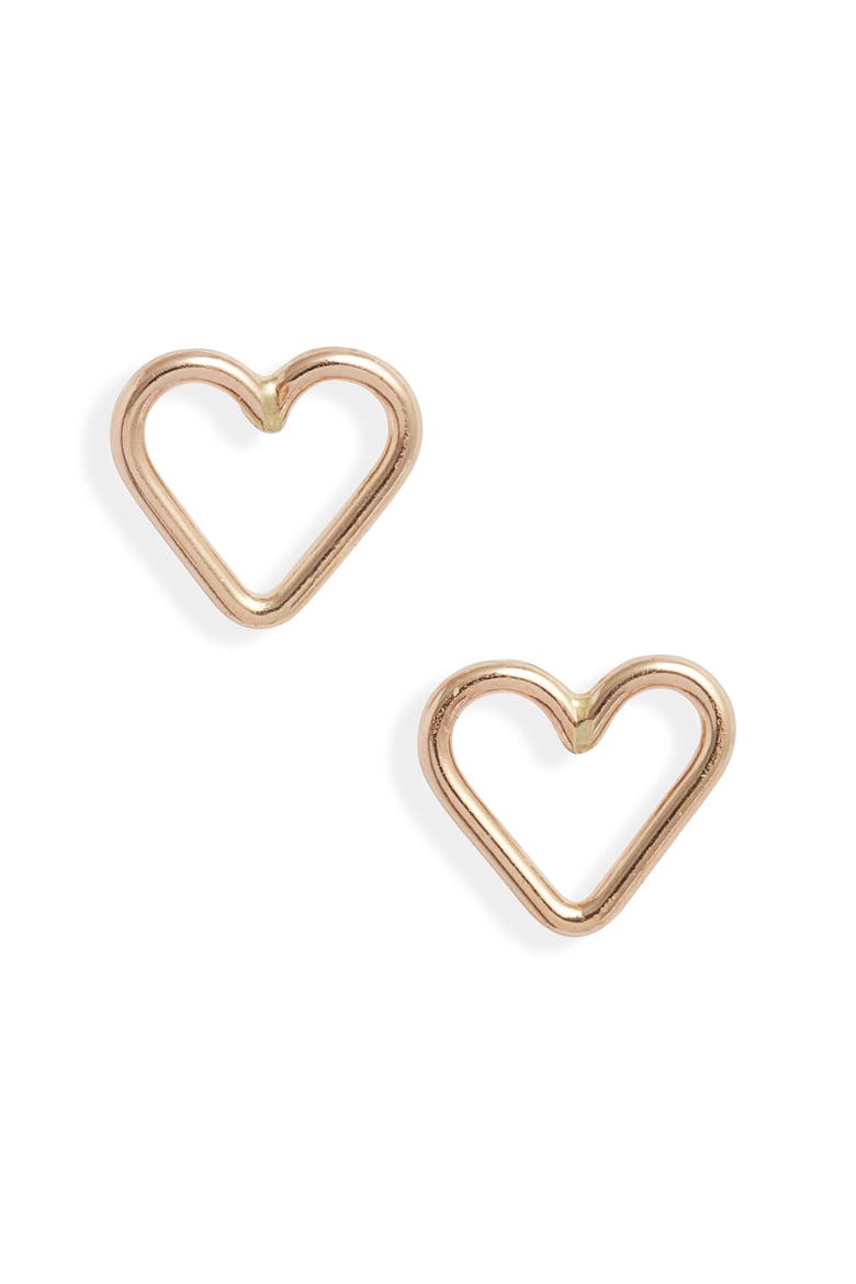 Open Heart Stud Earrings, Main, color, YELLOW GOLD FILL