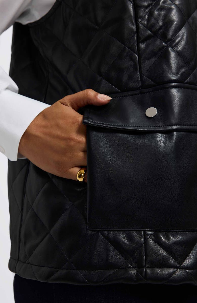 Foxcroft Billie Faux Leather Diamond Quilted Vest, Alternate, color, Black