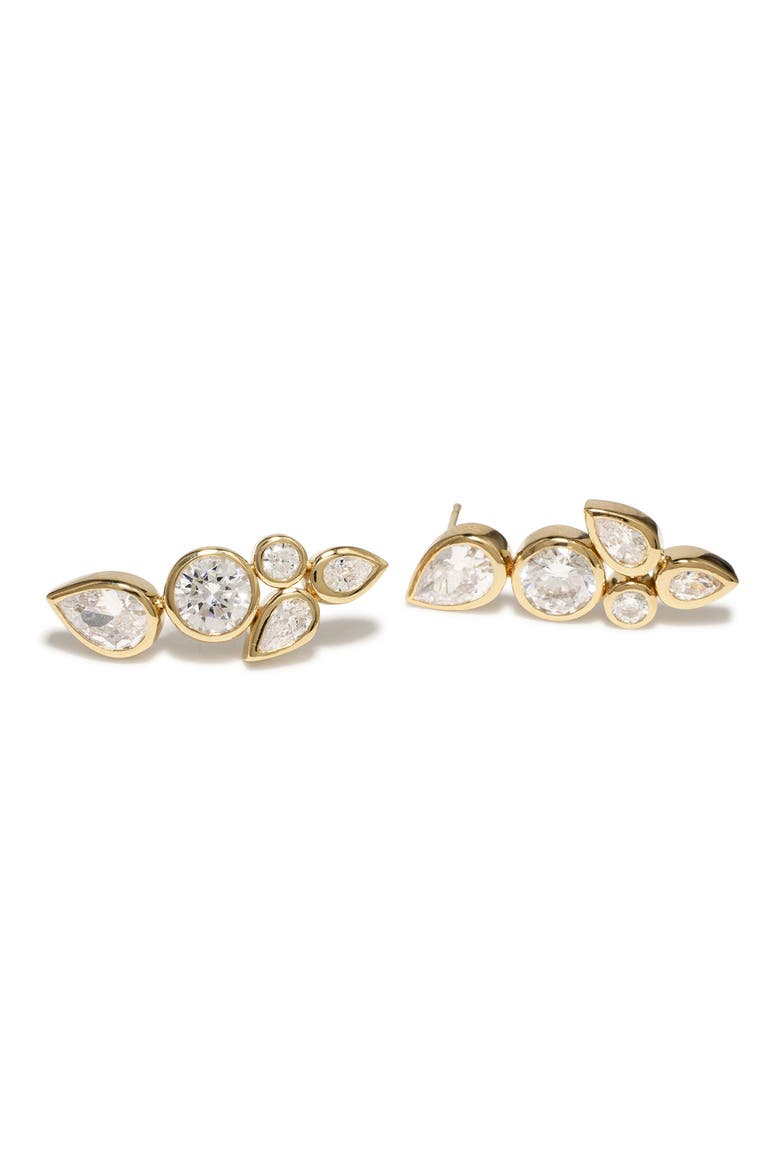 Like Peas in a Pod Cubic Zirconia Stud Earrings, Alternate, color, 18CT GOLD PLATED