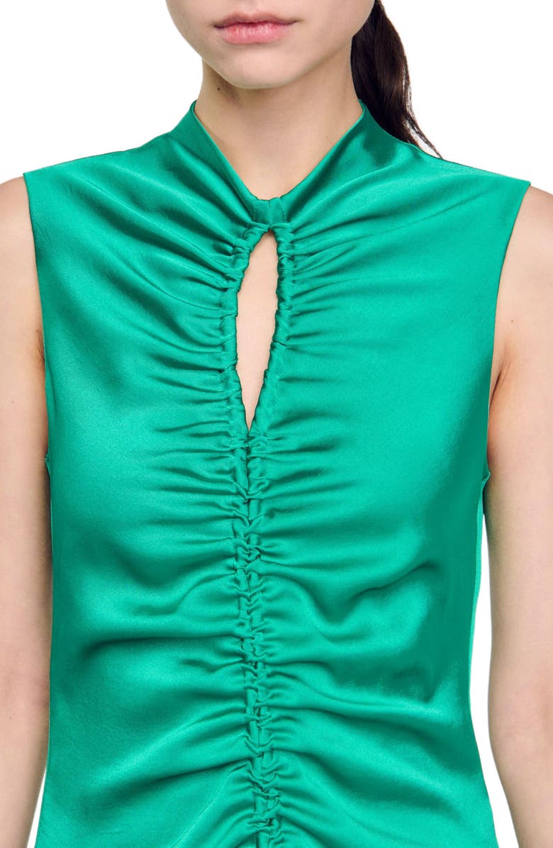 SANDRO Draped satin-effect dress, Alternate, color, Emeuraude Green