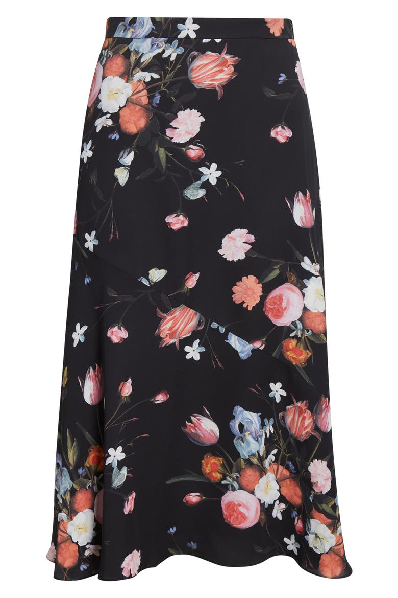Floral A-Line Crepe Midi Skirt, Alternate, color, DUTCH FLOWER PAINTING BLACK