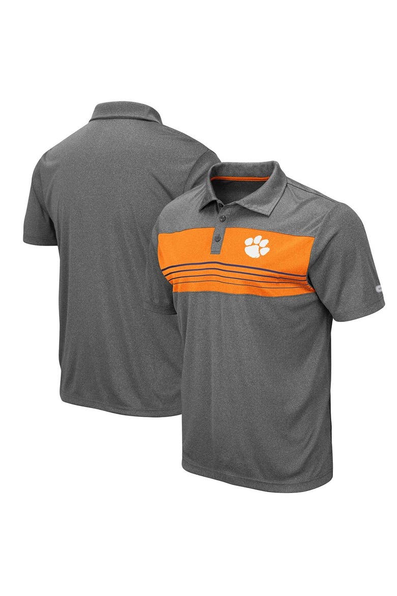 Men's Colosseum Heathered Charcoal Clemson Tigers Smithers Polo, Main, color, Heather Charcoal